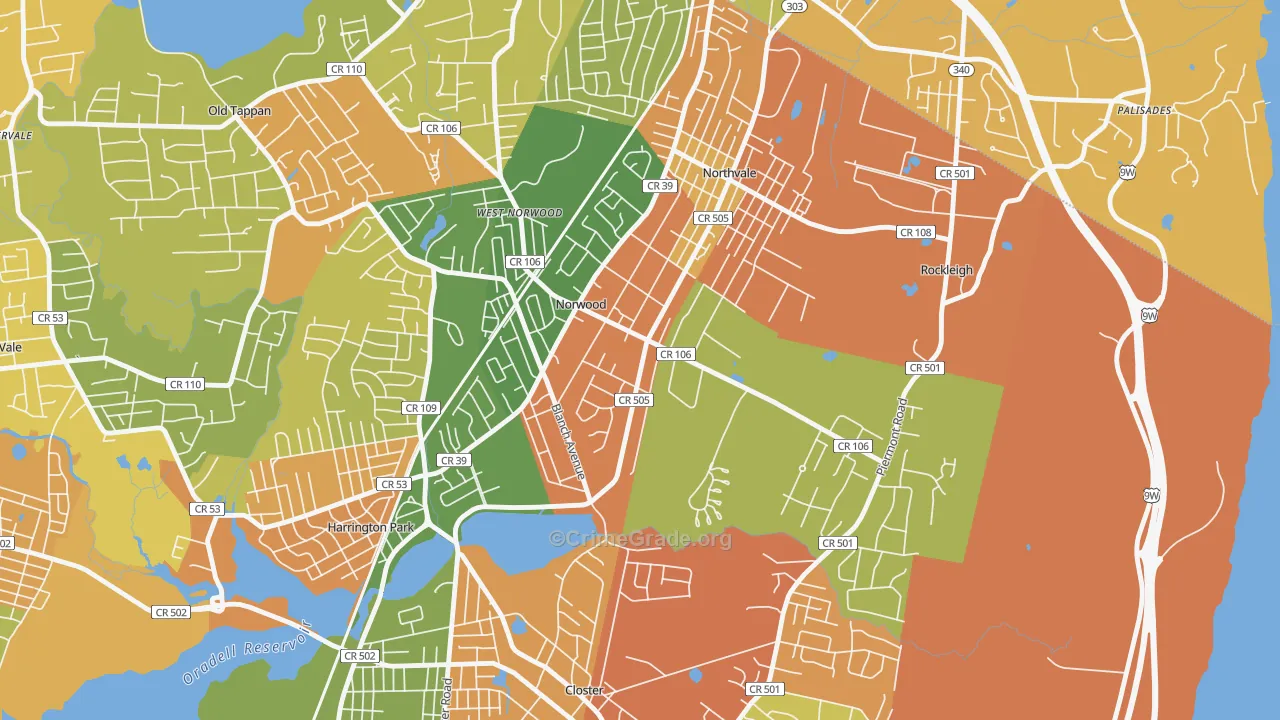 Norwood, NJ Map of Robbery Rates