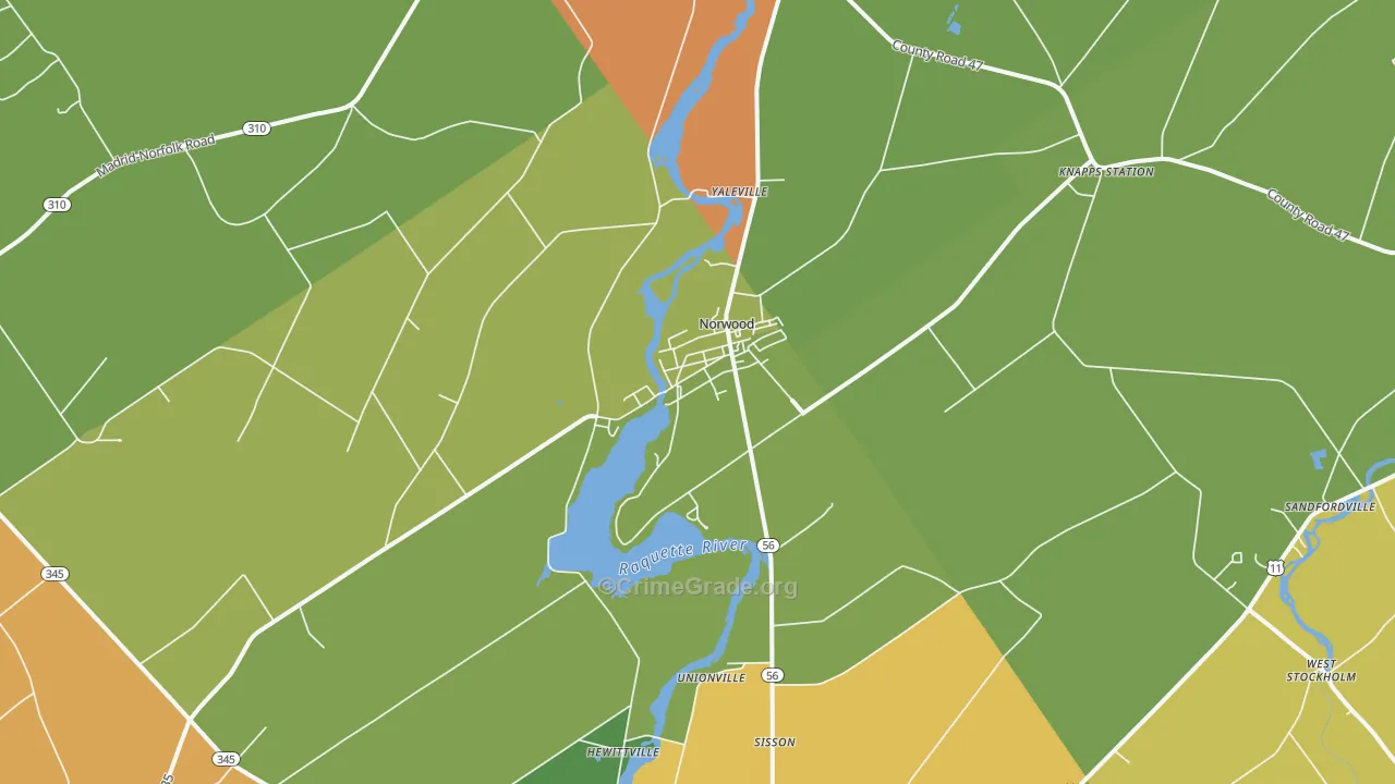 Norwood, NY Map of Robbery Rates