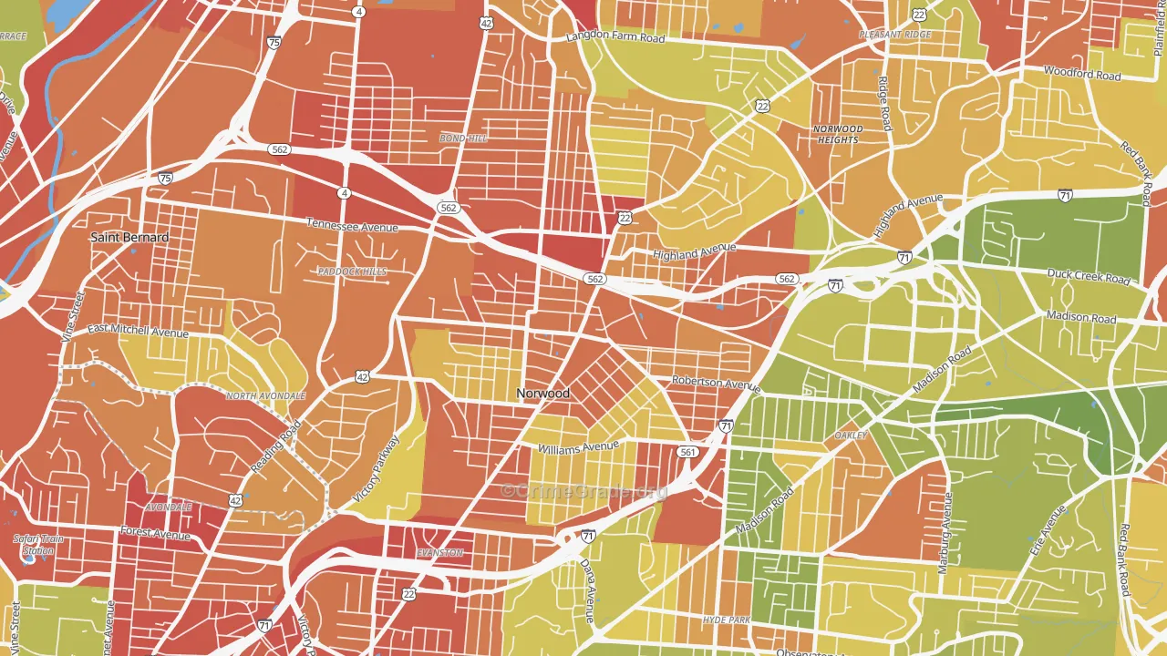 Norwood, OH Map of Robbery Rates