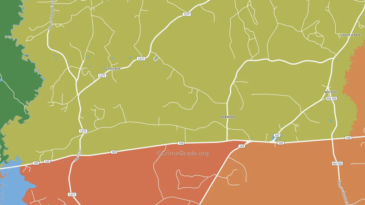 Norwood, TX Map of Robbery Rates