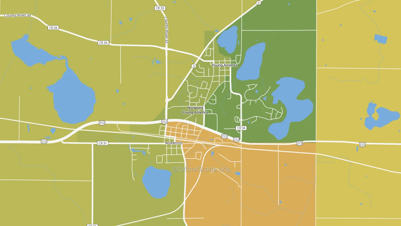 Norwood Young America, MN Map of Robbery Rates