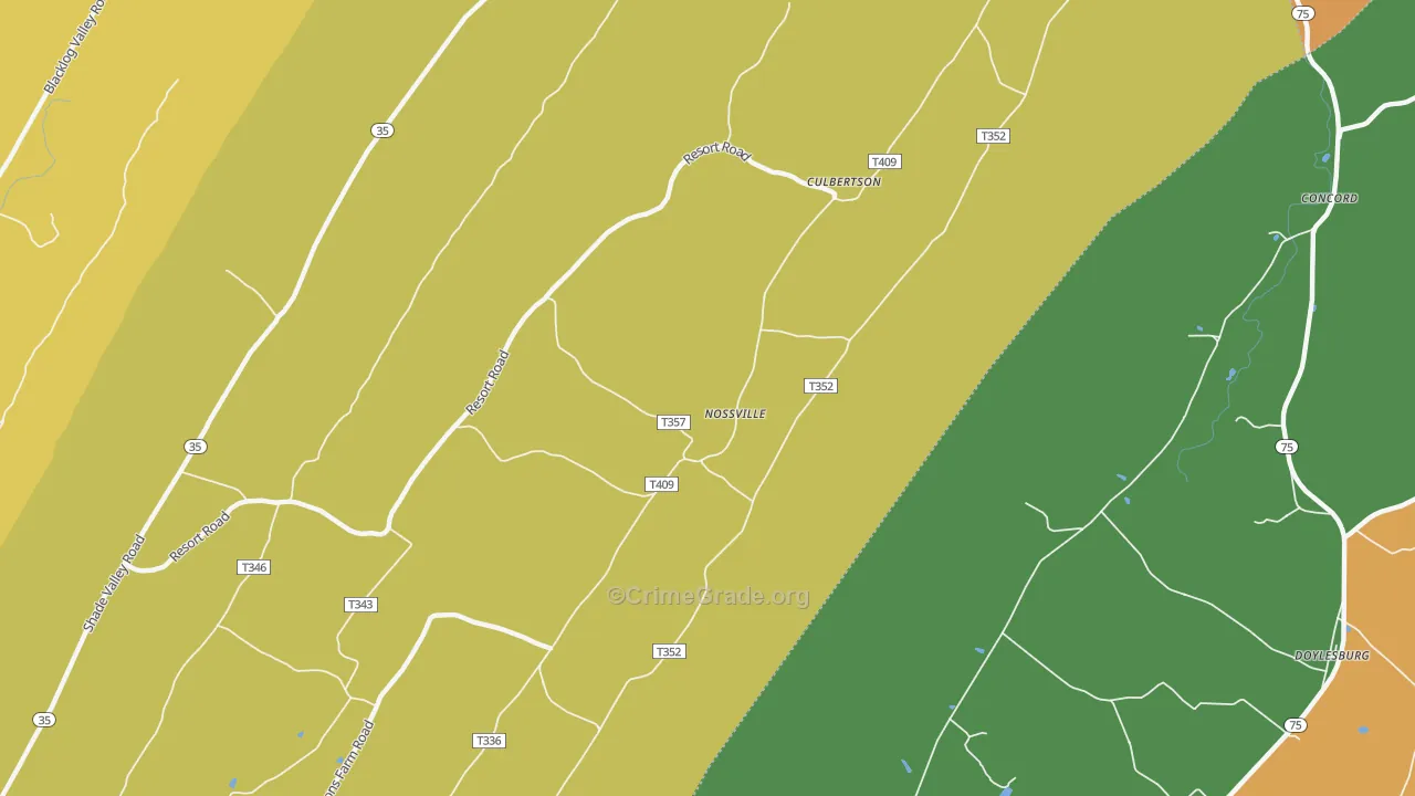Nossville, PA Map of Robbery Rates