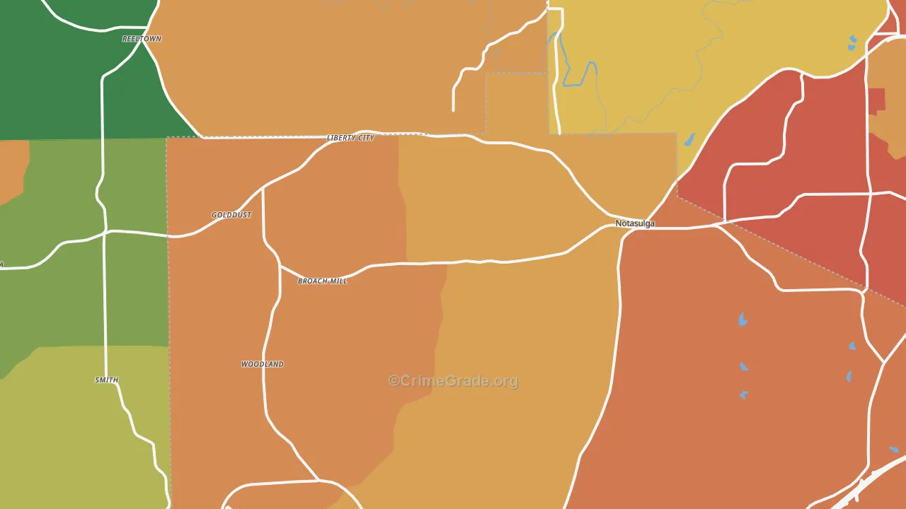 Notasulga, AL Map of Robbery Rates
