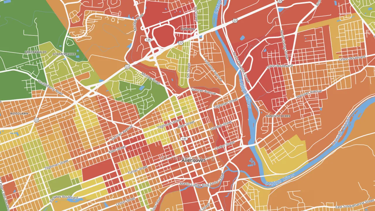 NoTi, Allentown, PA Map of Robbery Rates