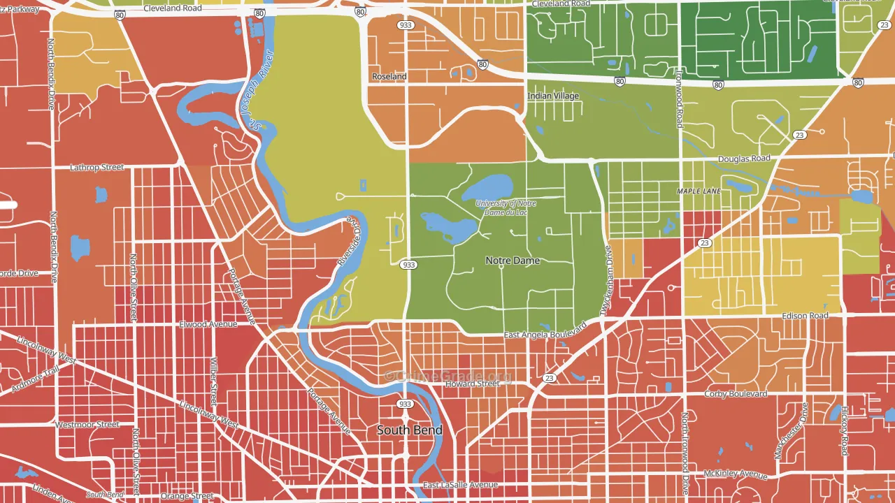 Notre Dame, IN Map of Robbery Rates