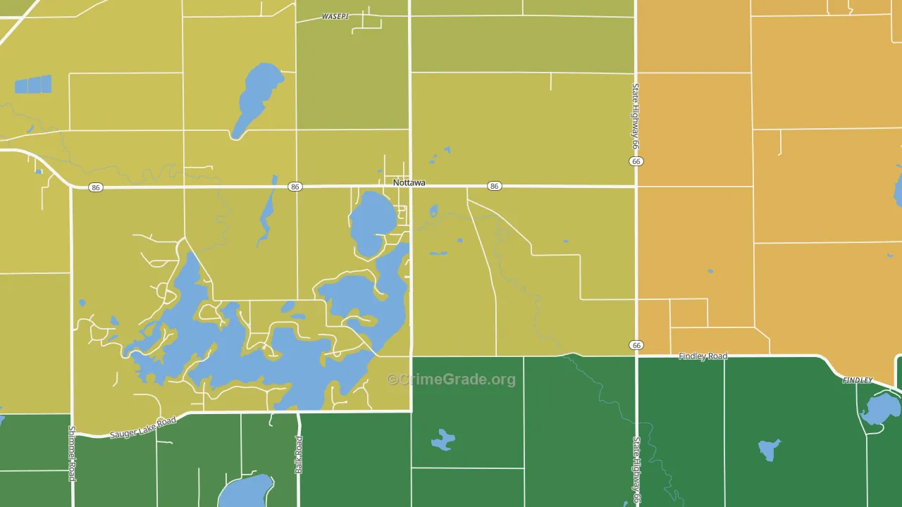 Nottawa, MI Map of Robbery Rates