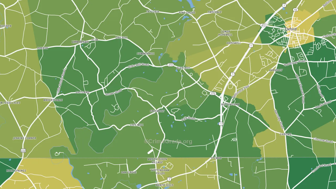 Nottingham, PA Map of Robbery Rates