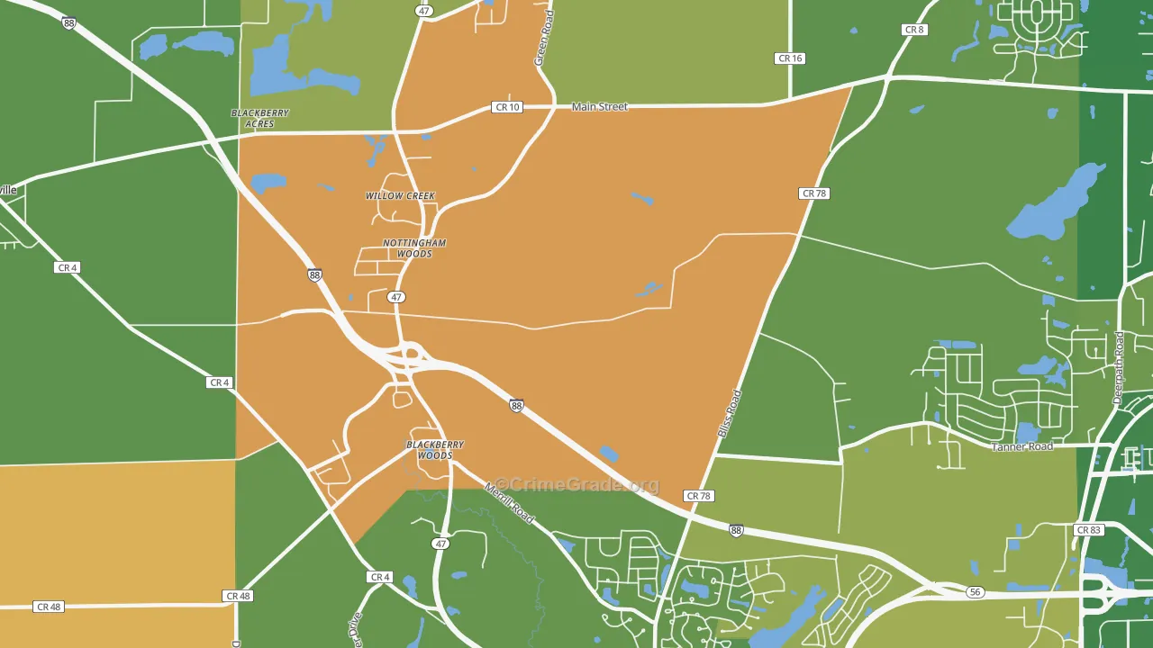 Nottingham Woods, IL Map of Robbery Rates