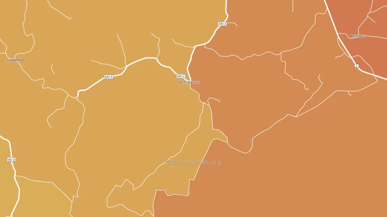 Nottinghill, MO Map of Robbery Rates
