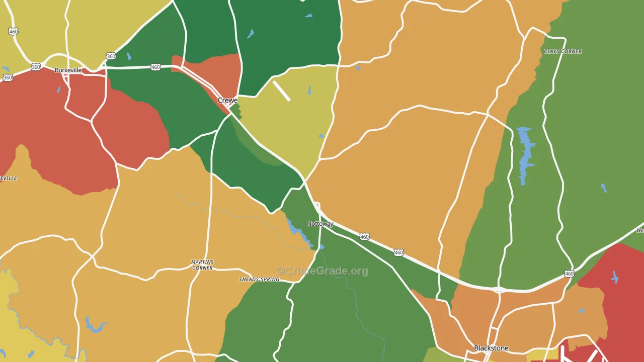 Nottoway County, VA Map of Robbery Rates