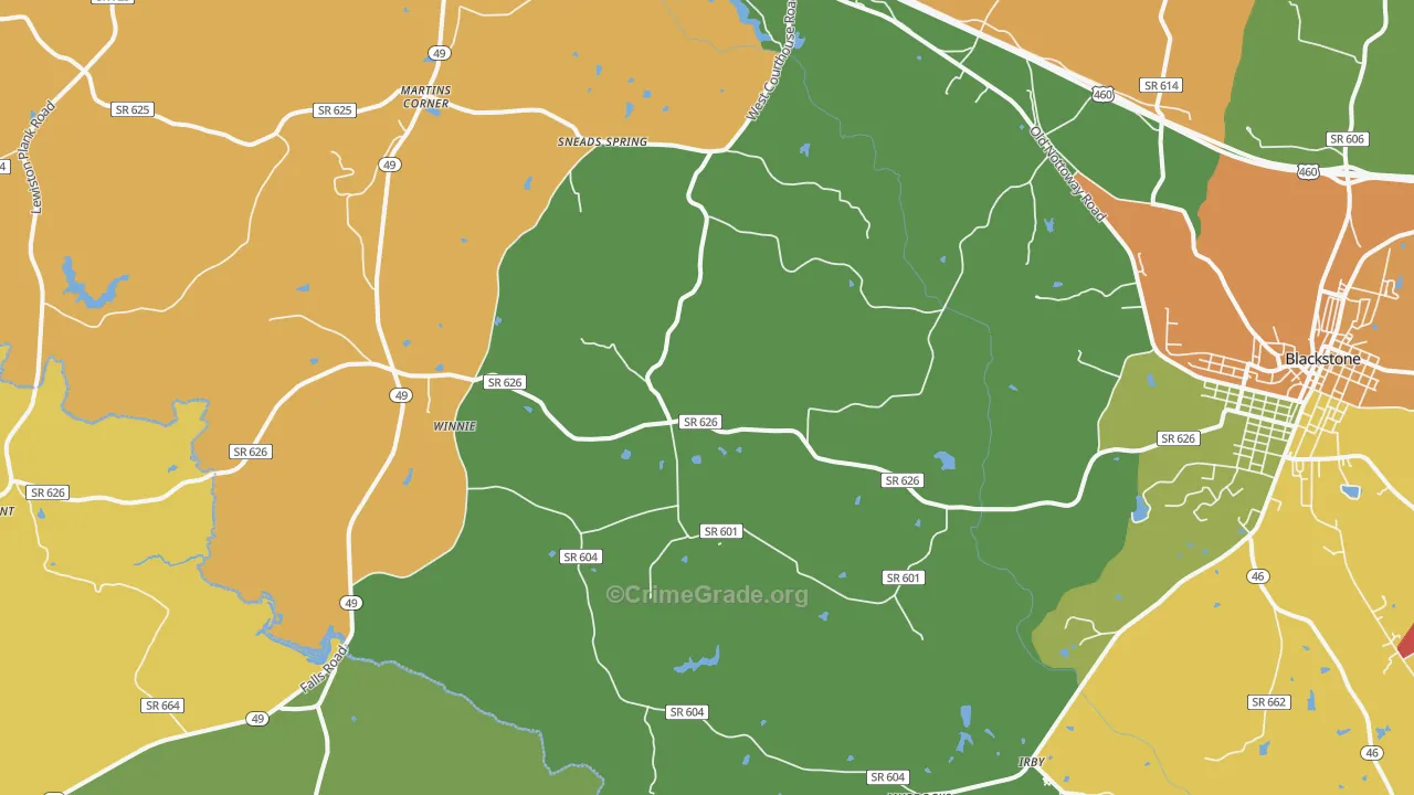 Nottoway, VA Map of Robbery Rates