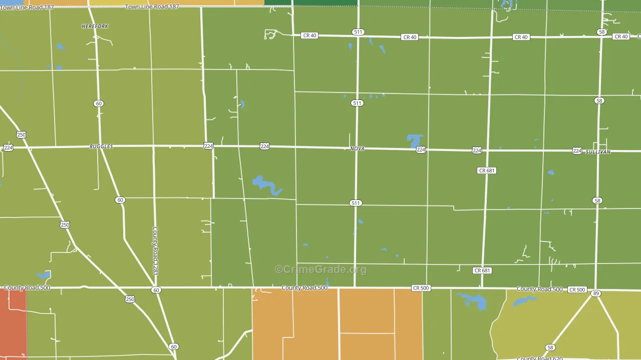 Nova, OH Map of Robbery Rates