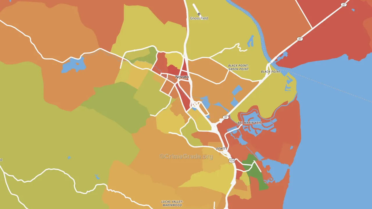 Novato, CA Map of Robbery Rates