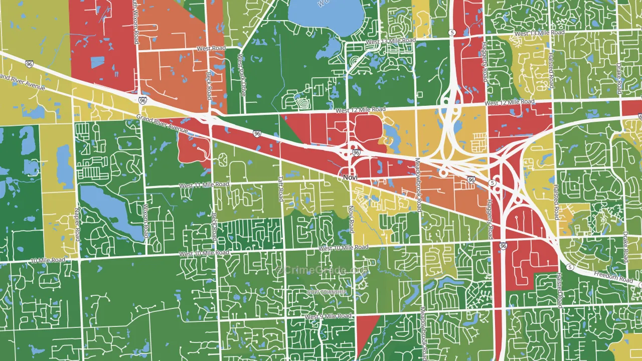 Novi, MI Map of Robbery Rates