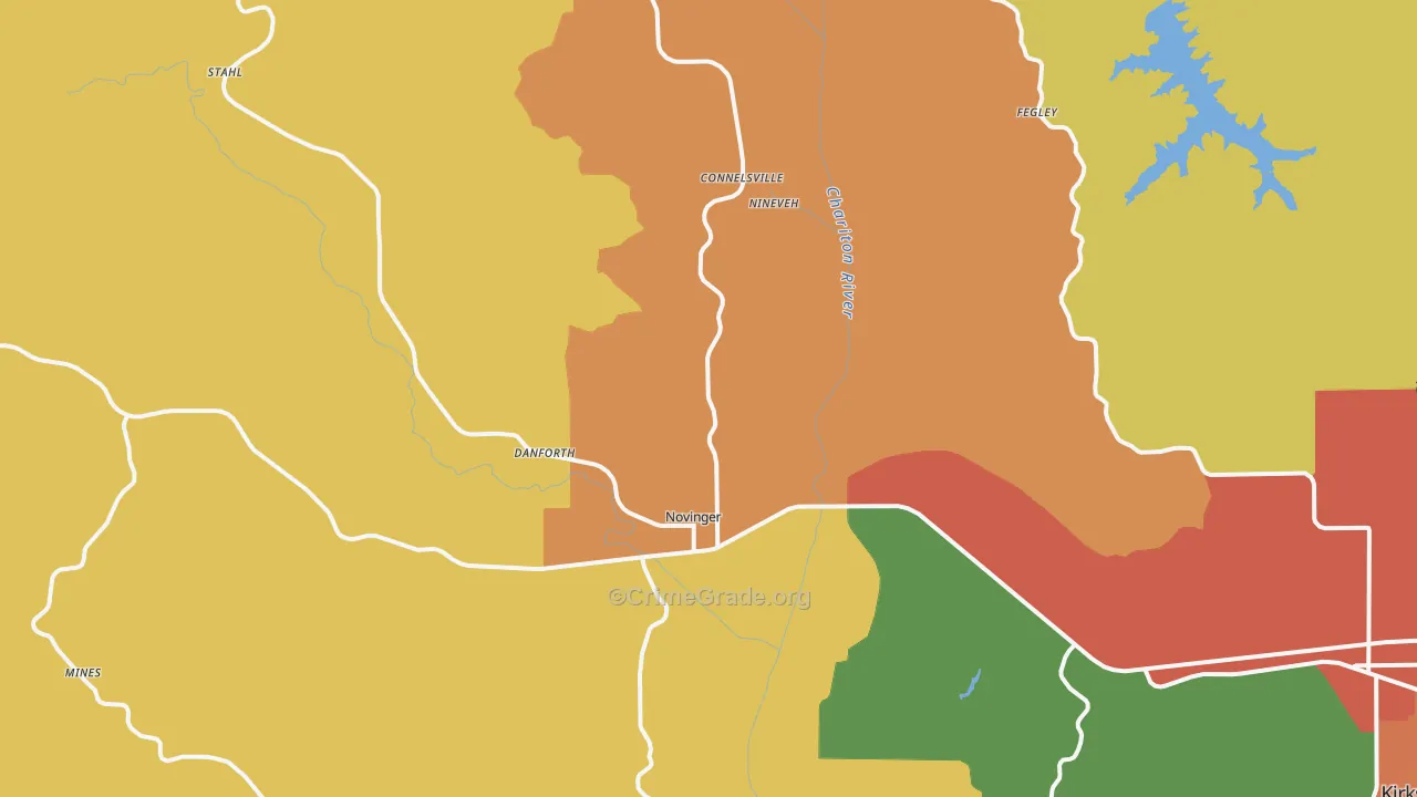Novinger, MO Map of Robbery Rates