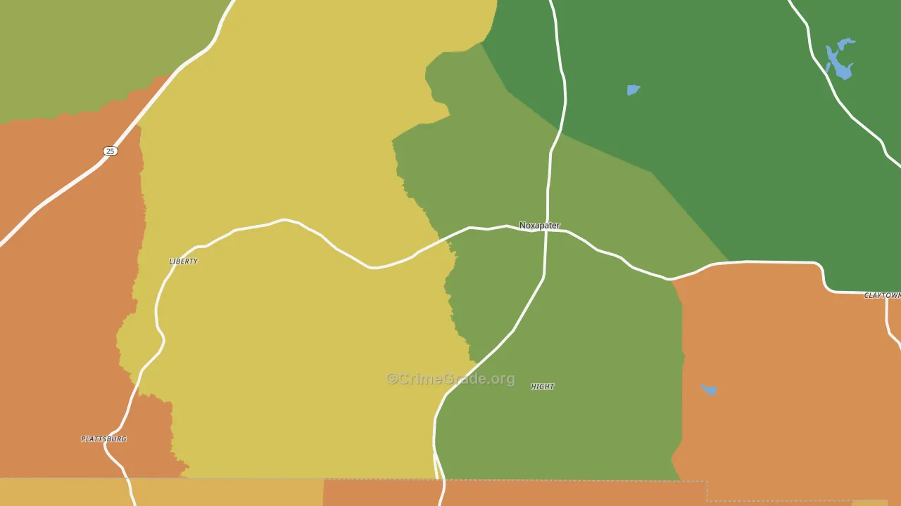 Noxapater, MS Map of Robbery Rates