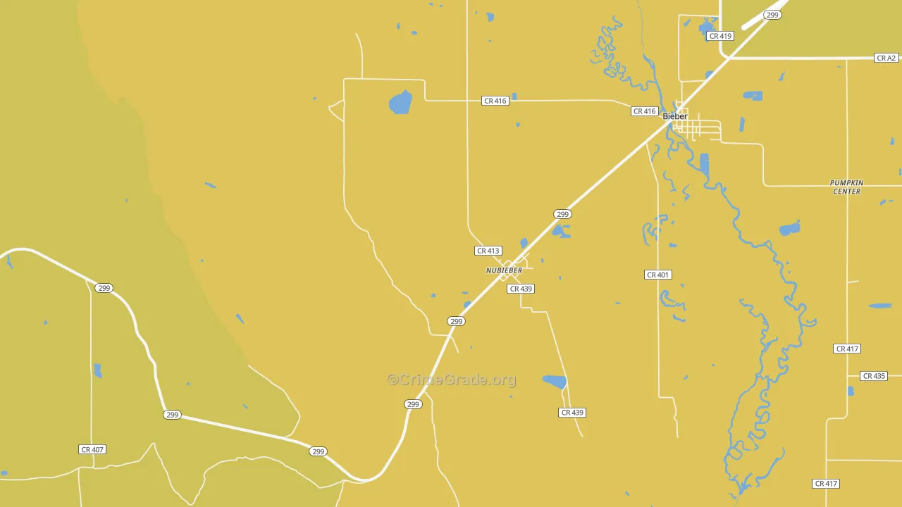 Nubieber, CA Map of Robbery Rates