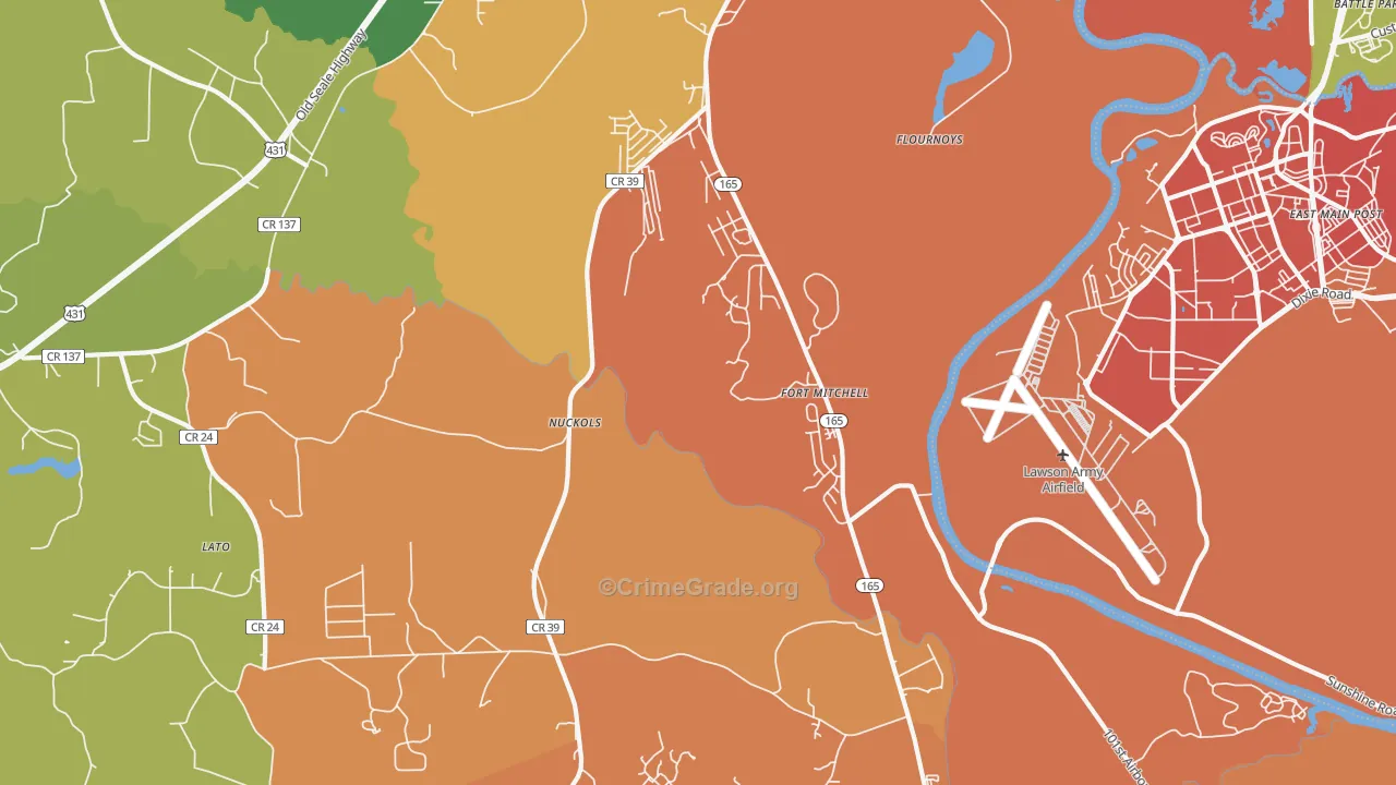 Nuckols, AL Map of Robbery Rates