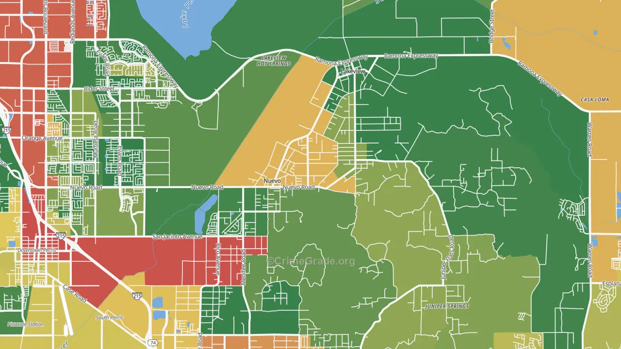 Nuevo, CA Map of Robbery Rates