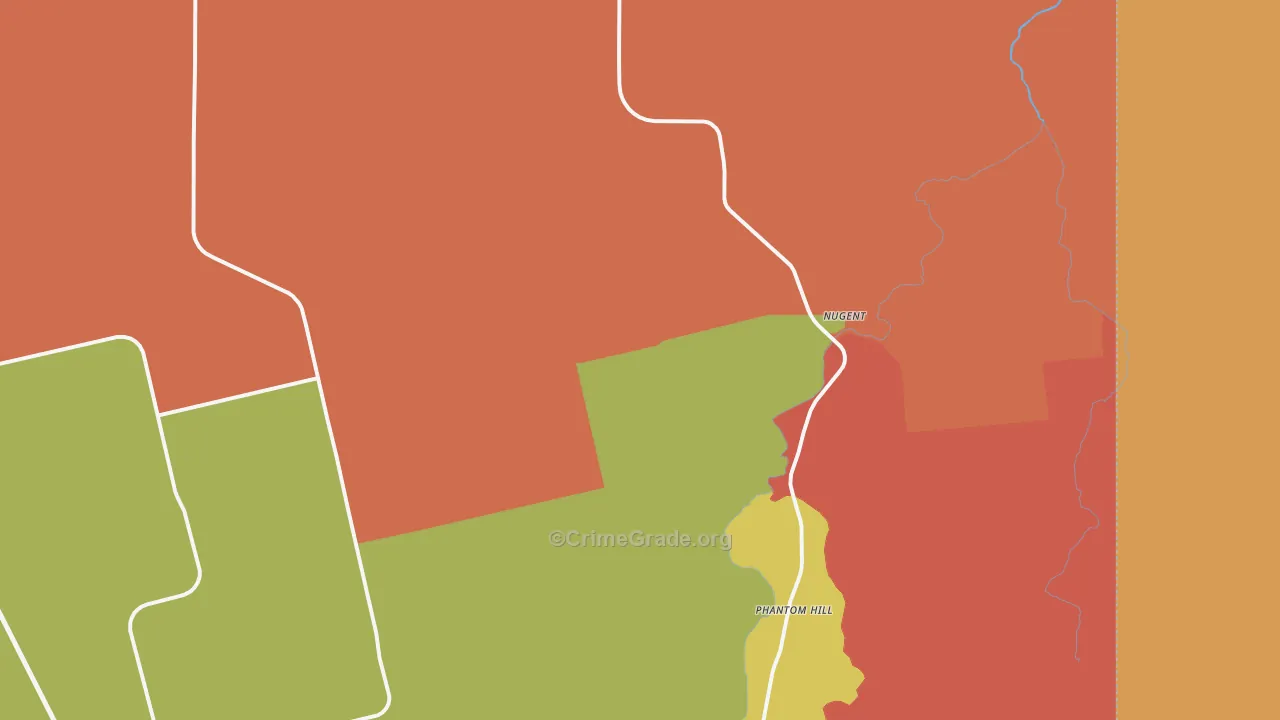 Nugent, TX Map of Robbery Rates