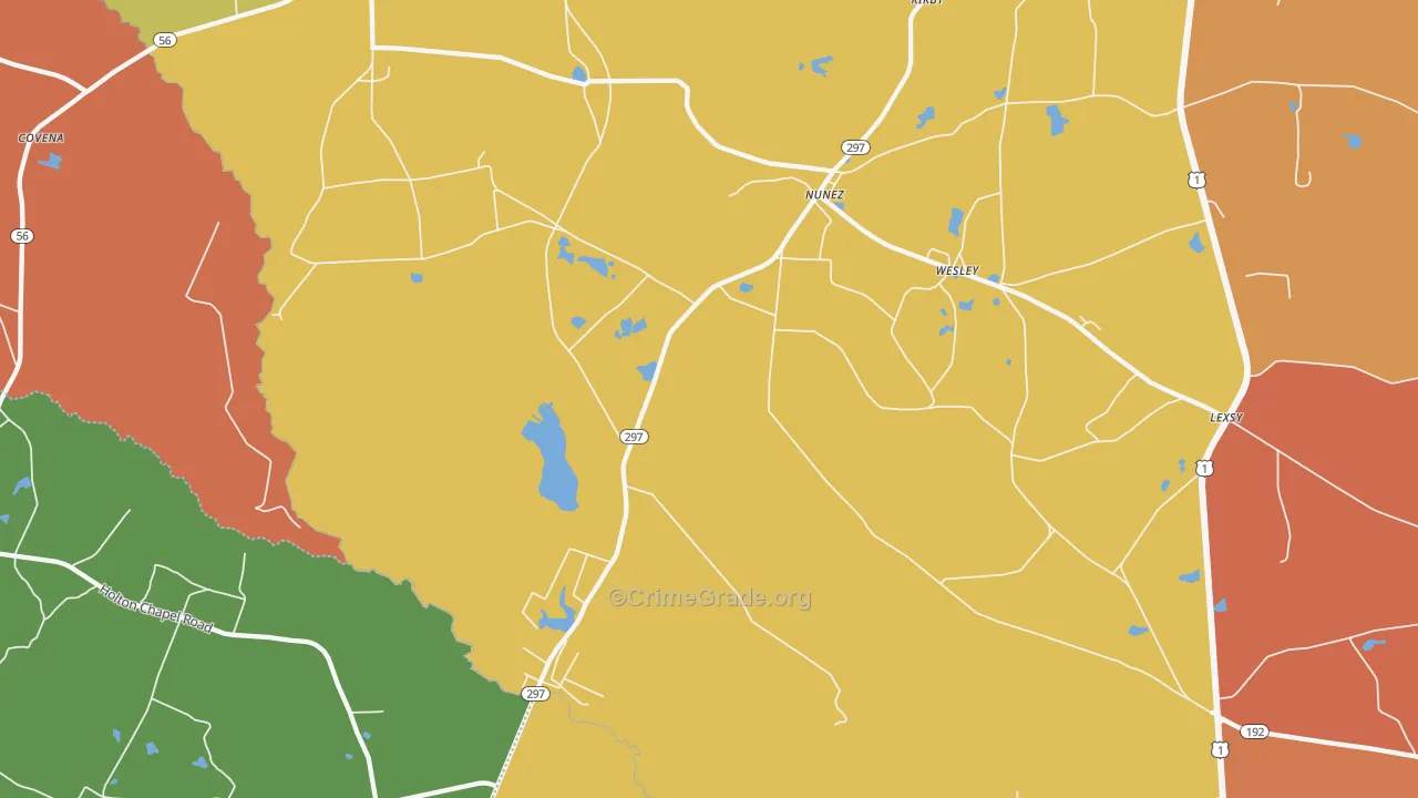 Nunez, GA Map of Robbery Rates