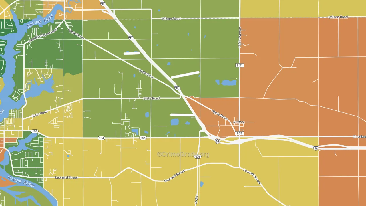 Nunica, MI Map of Robbery Rates