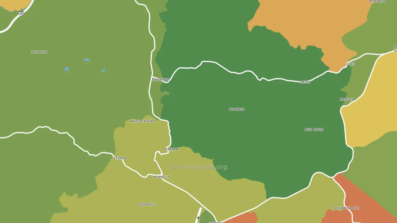 Nunnelly, TN Map of Robbery Rates