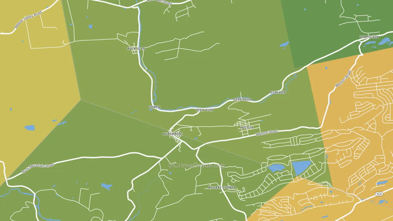 Nuremberg, PA Map of Robbery Rates