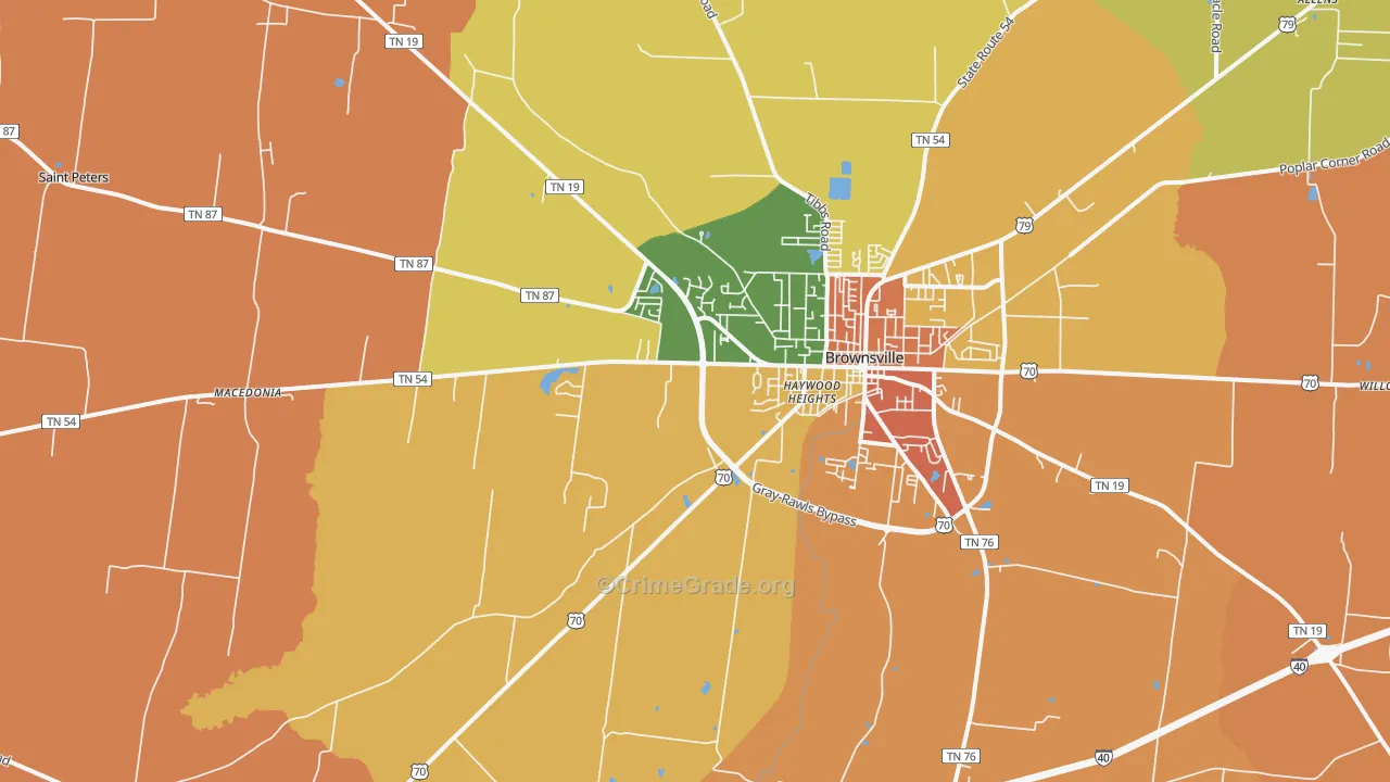Nutbush, TN Map of Robbery Rates