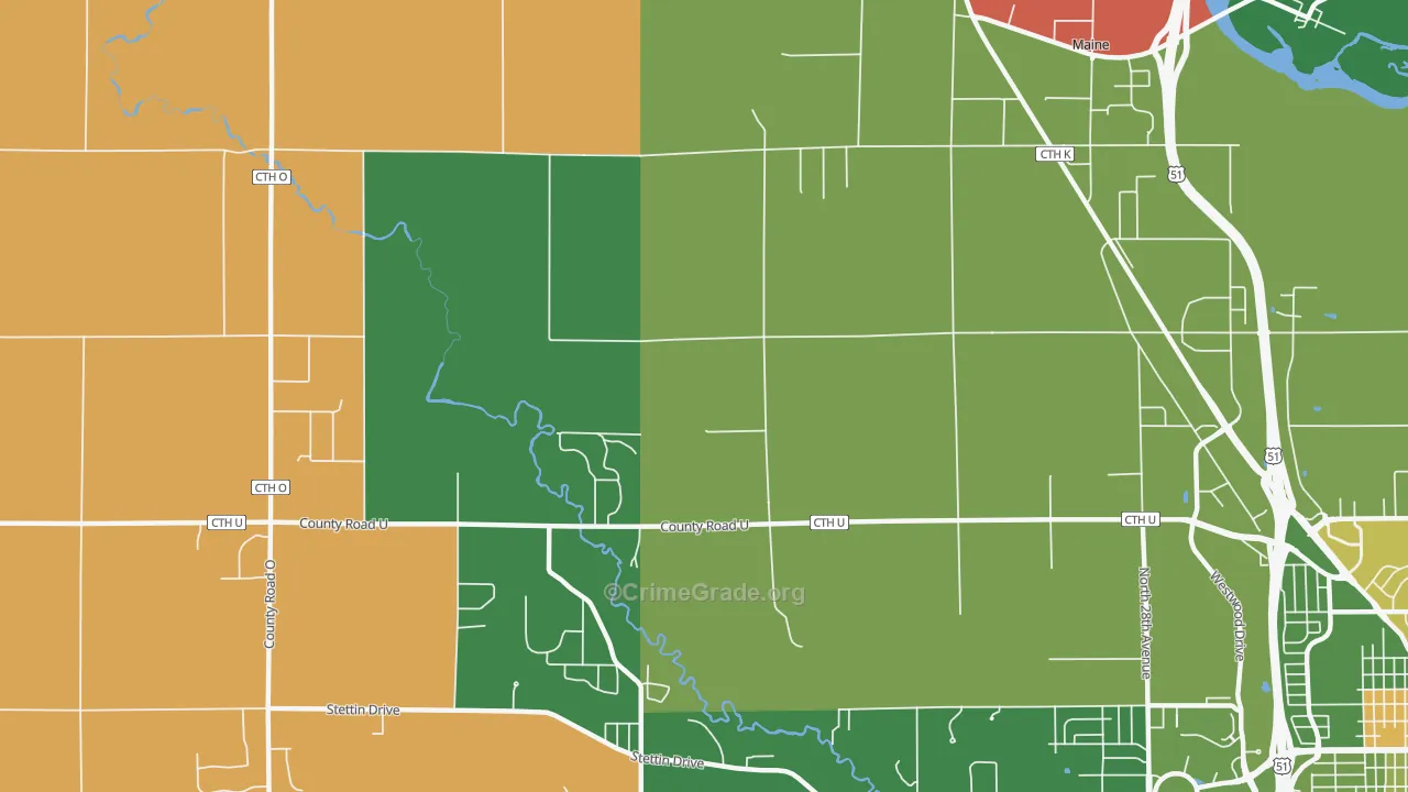 Nutterville, WI Map of Robbery Rates