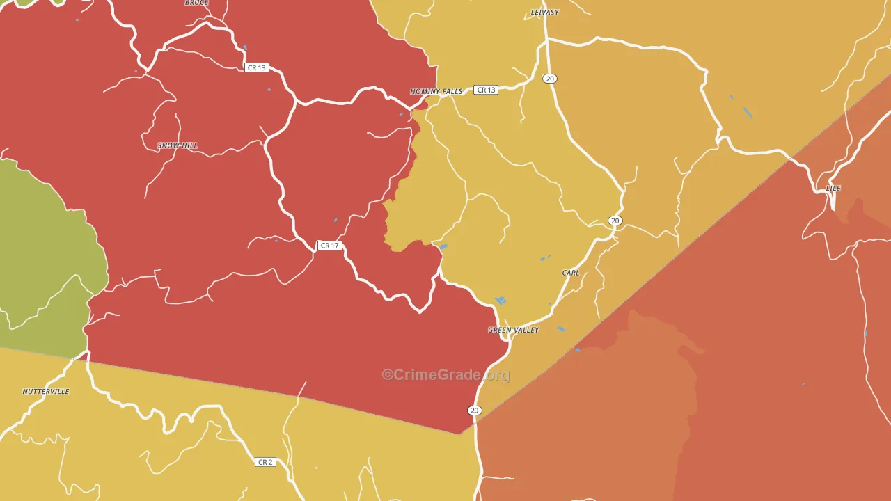 Nutterville, WV Map of Robbery Rates