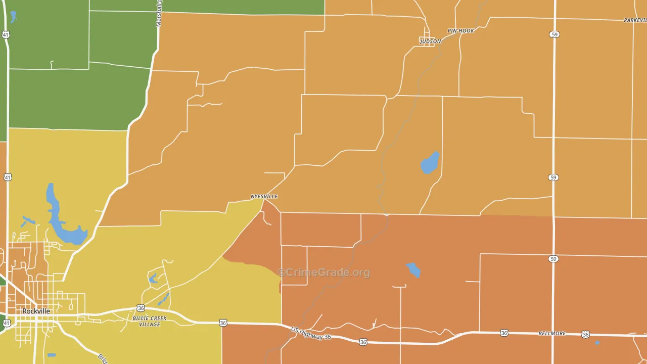 Nyesville, IN Map of Robbery Rates