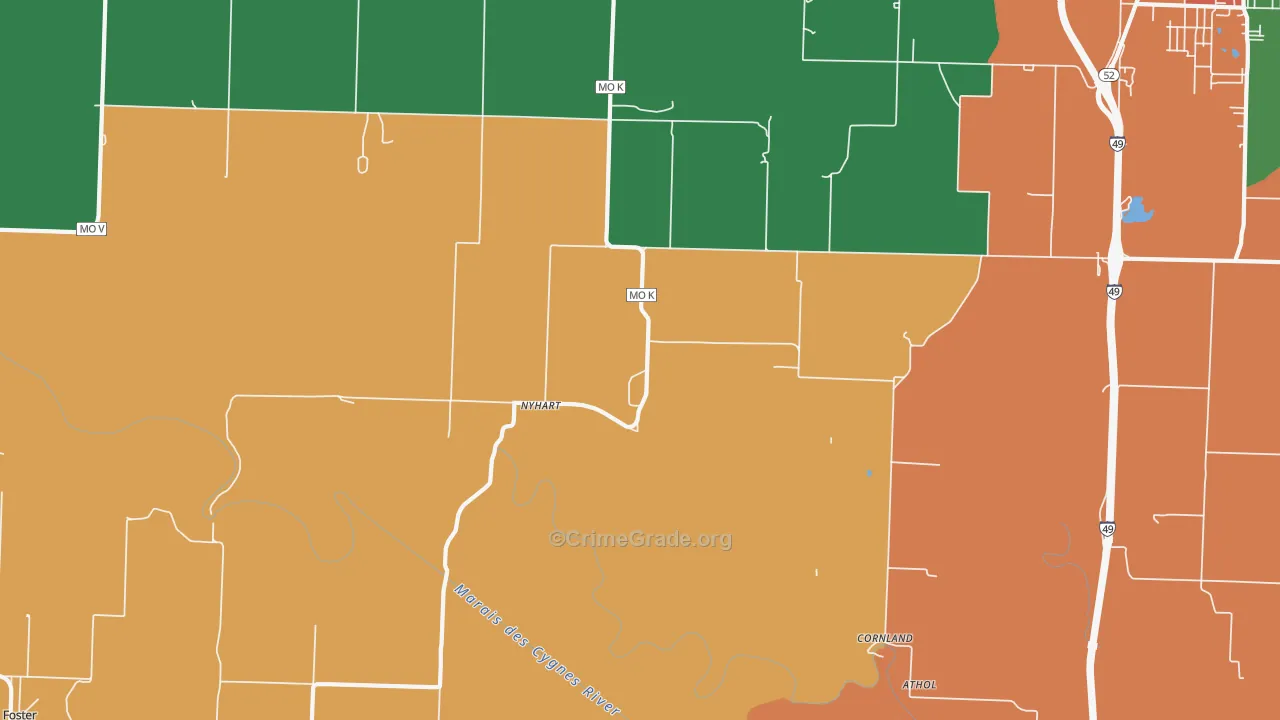 Nyhart, MO Map of Robbery Rates