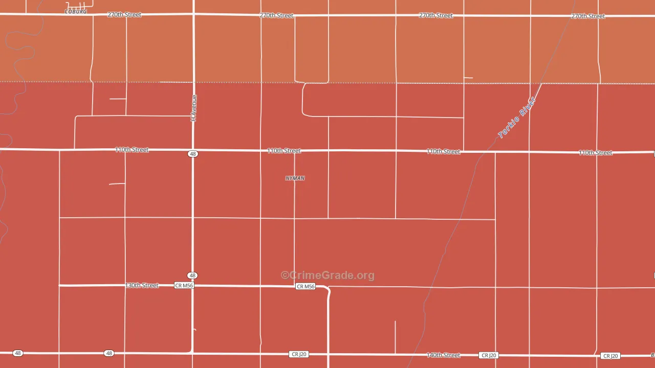 Nyman, IA Map of Robbery Rates
