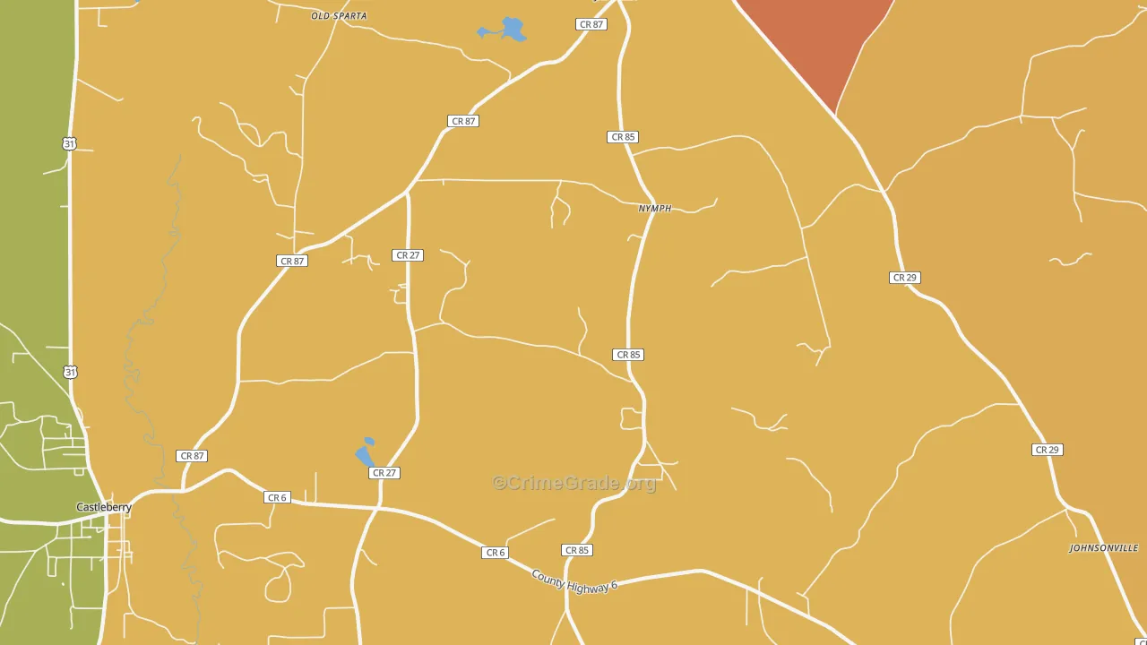 Nymph, AL Map of Robbery Rates