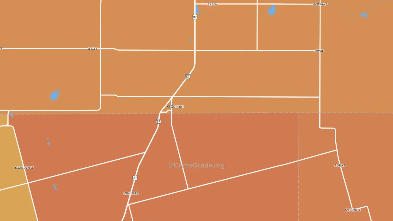O'Donnell, TX Map of Robbery Rates