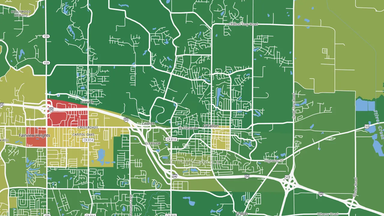 O'Fallon, IL Map of Robbery Rates