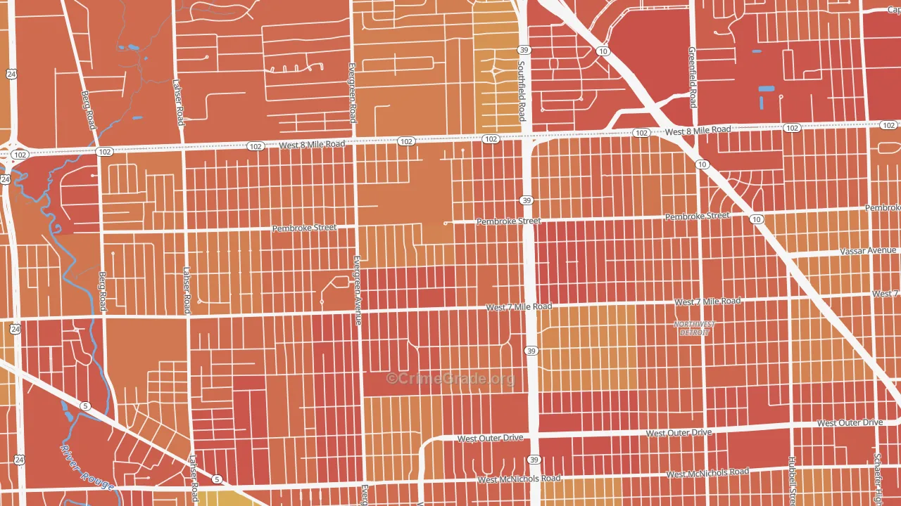 O Hair Park, Detroit, MI Map of Robbery Rates