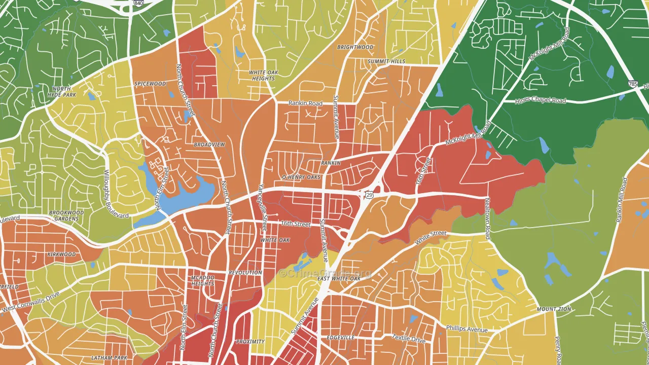 O Henry Oaks, Greensboro, NC Map of Robbery Rates