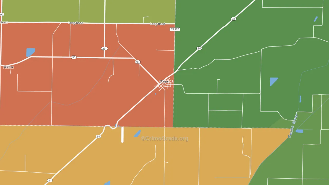 O'Kean, AR Map of Robbery Rates