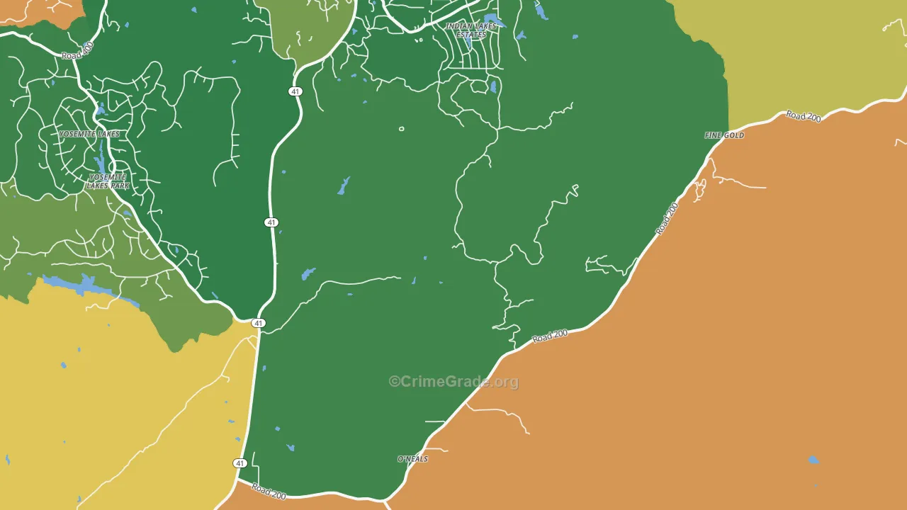 O'Neals, CA Map of Robbery Rates