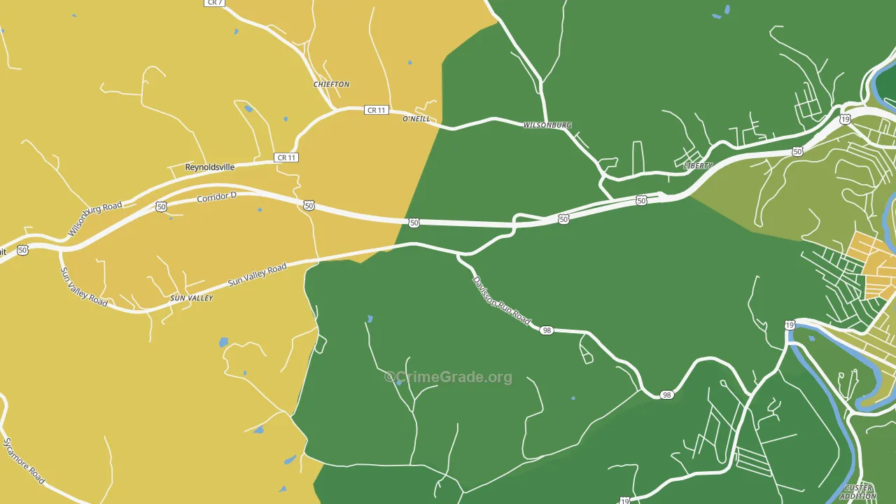 O'neil, WV Map of Robbery Rates
