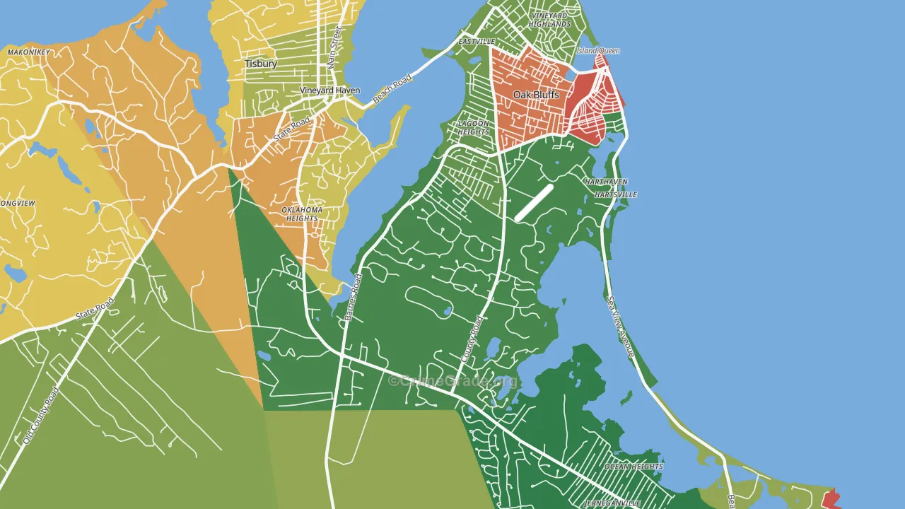 Oak Bluffs, MA Map of Robbery Rates