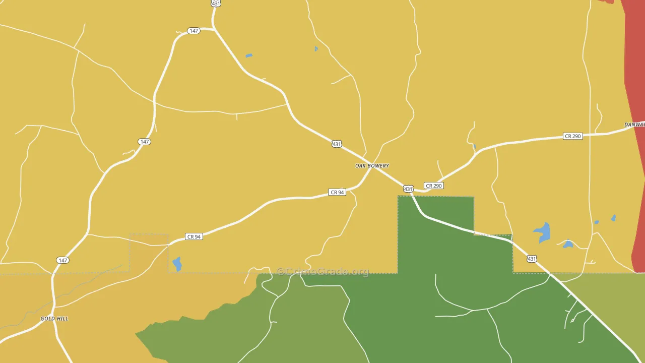 Oak Bowery, AL Map of Robbery Rates