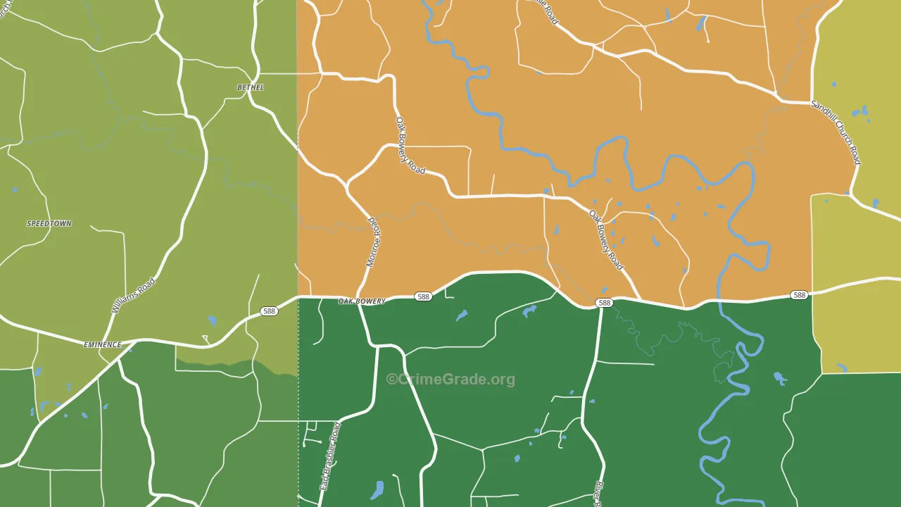 Oak Bowery, MS Map of Robbery Rates