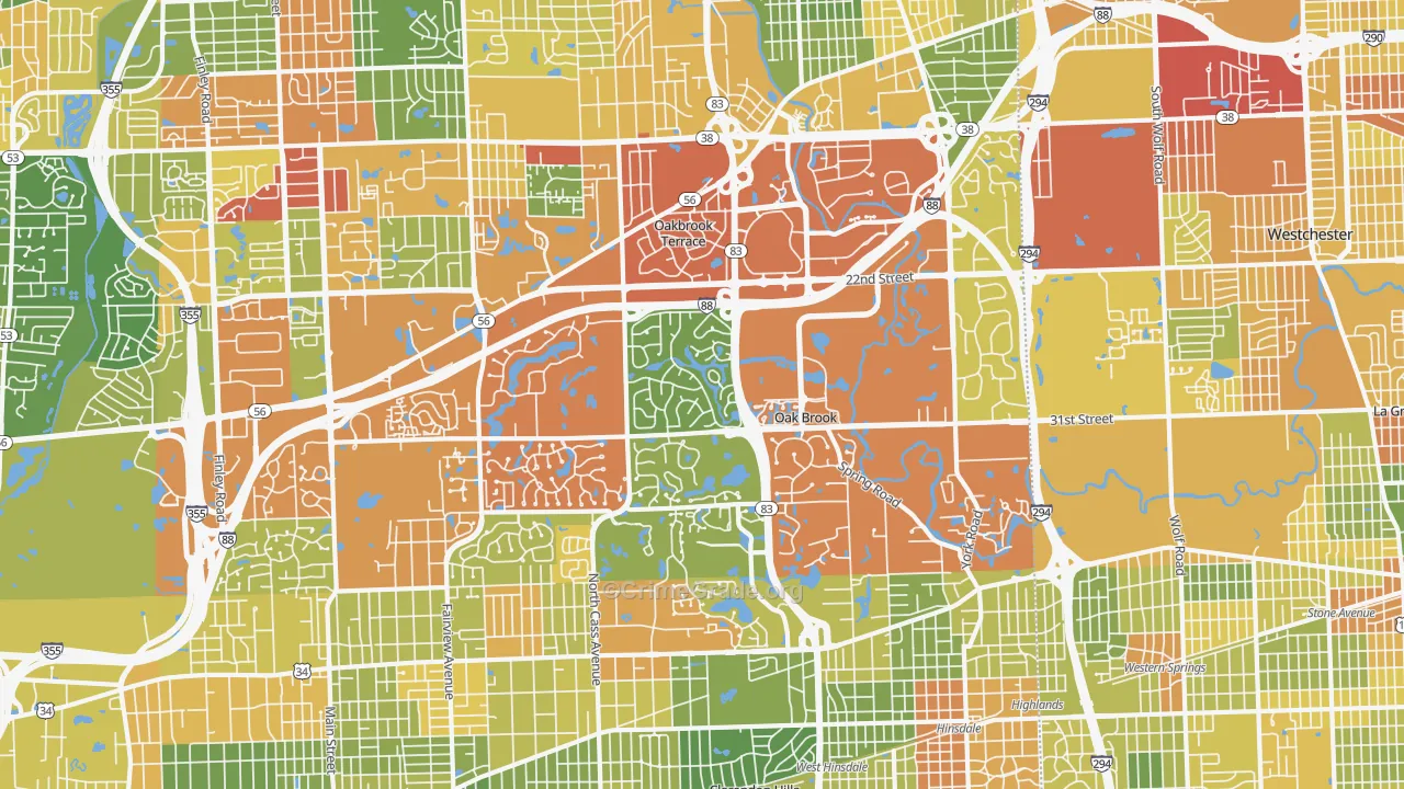 Oak Brook, IL Map of Robbery Rates