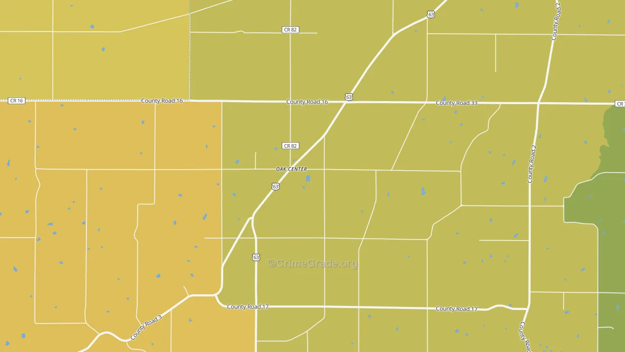 Oak Center, MN Map of Robbery Rates