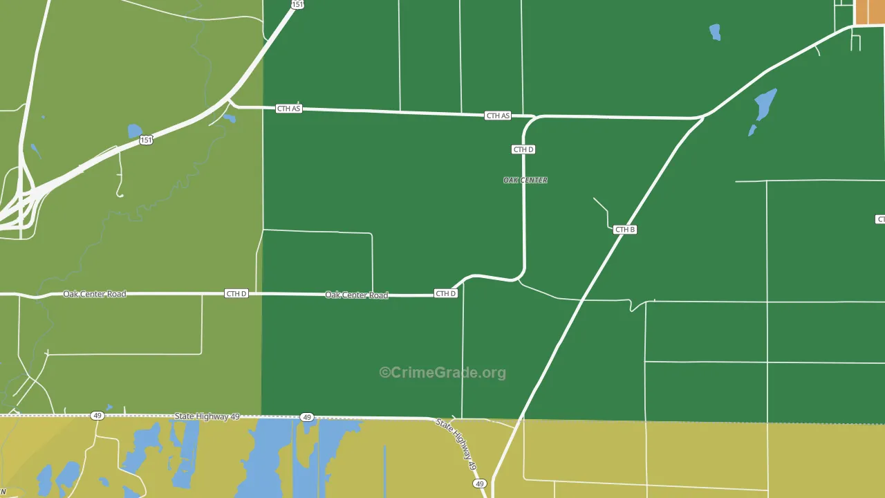 Oak Center, WI Map of Robbery Rates