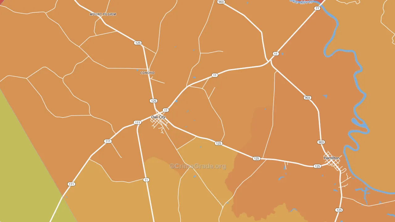 Oak City, NC Map of Robbery Rates