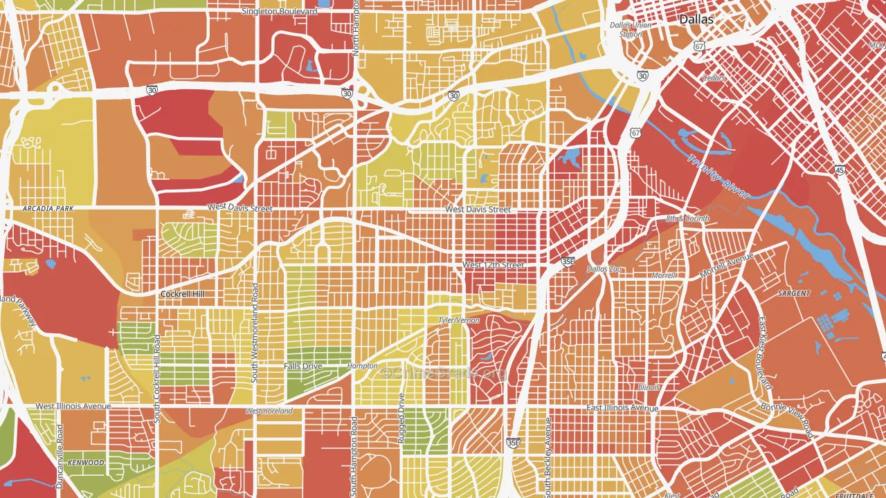 Oak Cliff, Dallas, TX Map of Robbery Rates